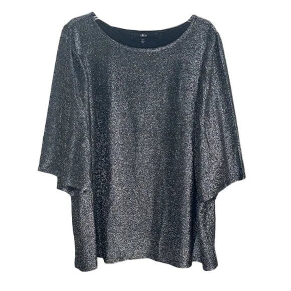 ❤️ 🆕 ELLOS Silver Metalic Party Blouse Size 1X - Picture 1 of 4